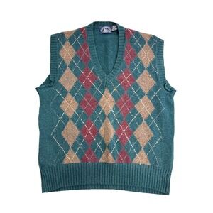 Boathouse Row Mens XL Argyle Sweater Vest 100% Shetland Wool Made in Italy Teal